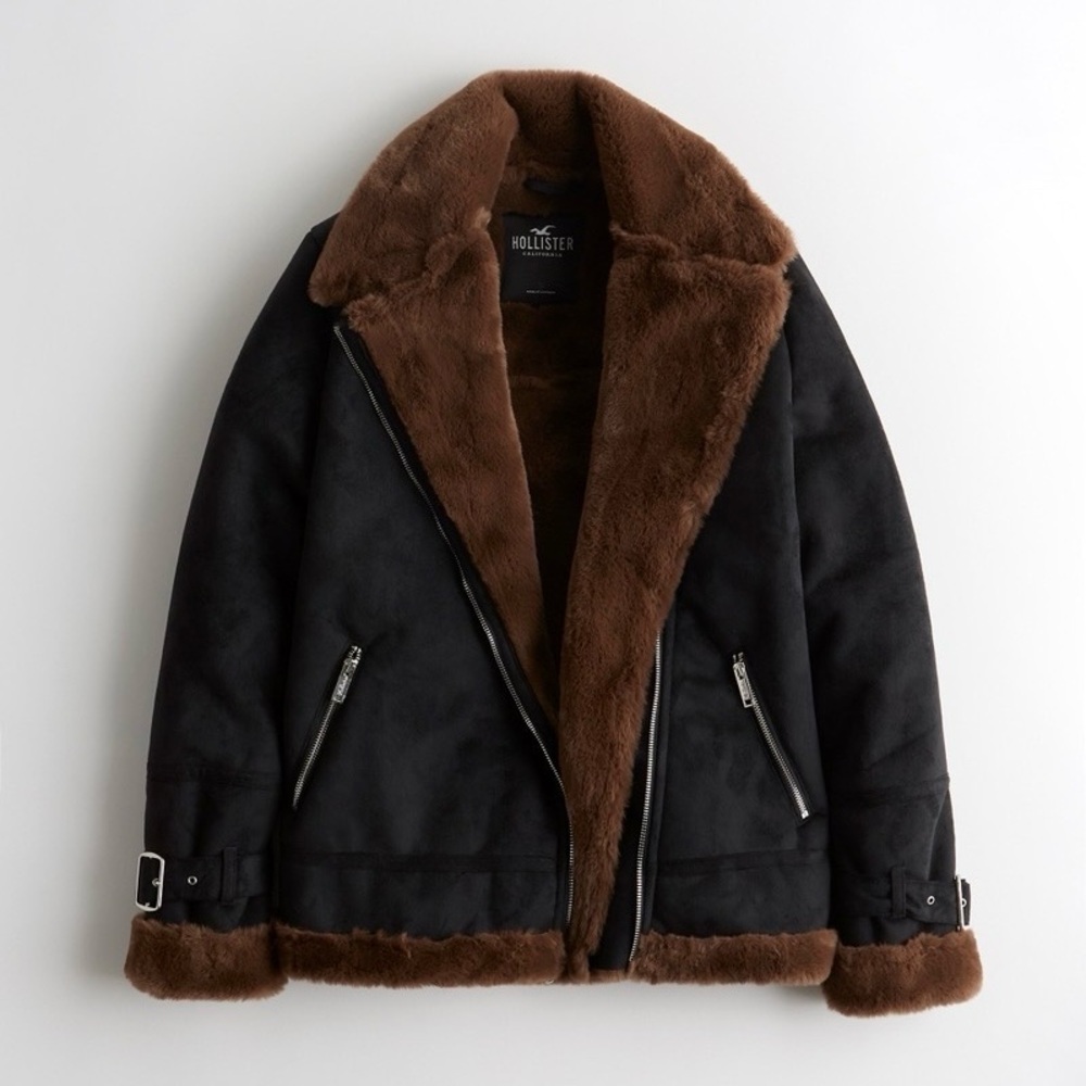 Hollister faux shearling trim biker jacket